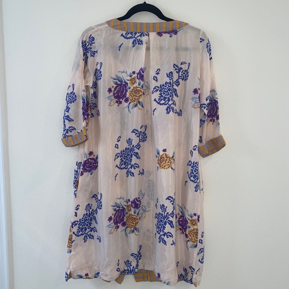 Lisa Corti Dress Pale Pink Stripe Floral Size Large - Picture 2 of 5